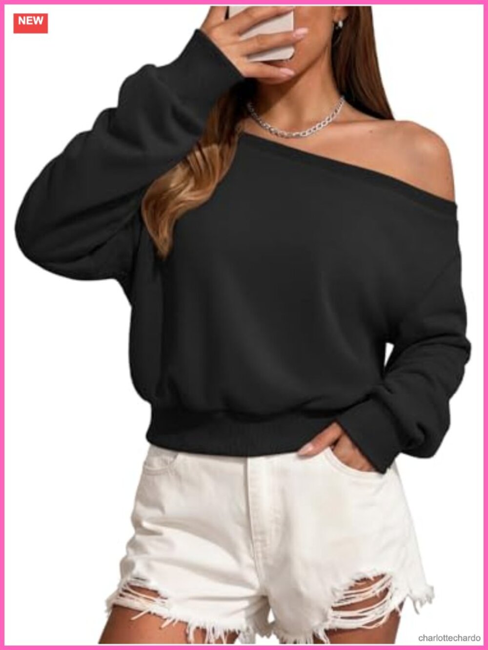 Off Shoulder Sweatshirt Crop Top Long Sleeve Pullover French Terry Fleece